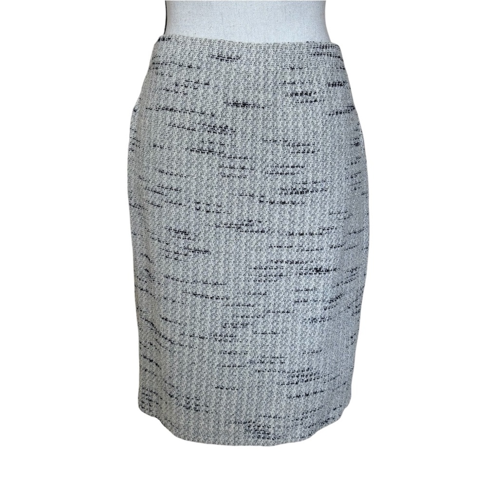 St John Collection Wool Tweed Knit Pencil Skirt White Blue Womens 8 - Picture 3 of 8